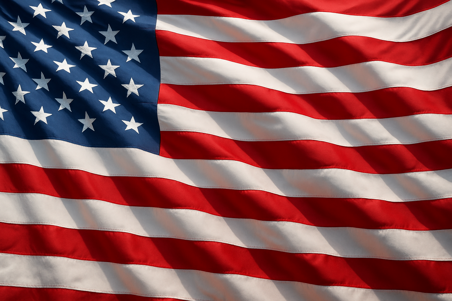 American flag image that covers the entire screen. Horizontal rectangular image. The flag should be patriotic, waving, and cover the whole screen